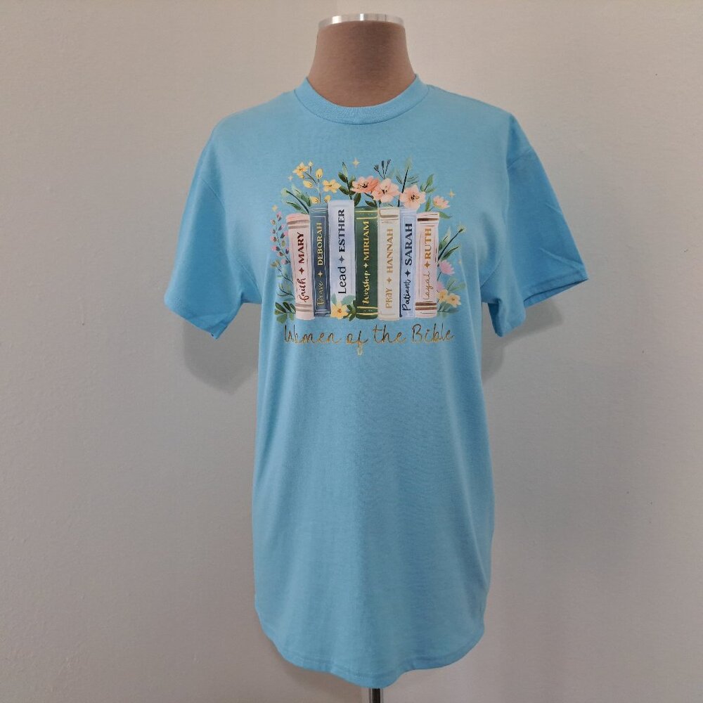 Gildan Women's Blue Graphic Tee "Women of the Bible" Short Sleeve Size M NOWT